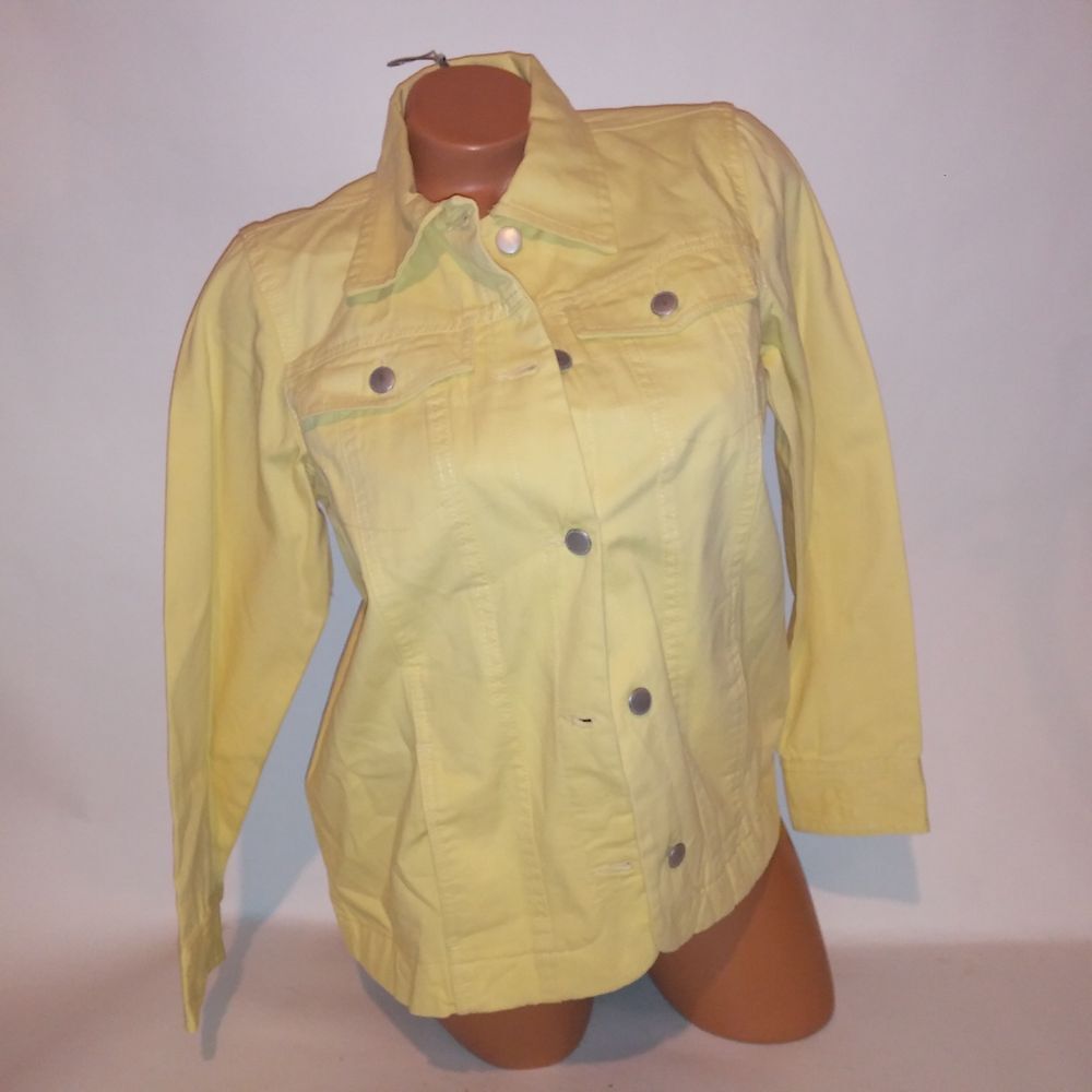 Vintage Tudor Court Denim Jacket Womens Small Solid Yellow Long Sleeve Collared